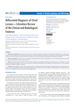 Differential Diagnosis of Clival Lesions – Literature Review of the Clinical and Radiological Features