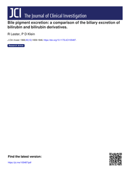 Bile Pigment Excretion: a Comparison of the Biliary Excretion of Bilirubin and Bilirubin Derivatives