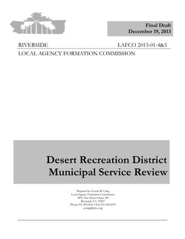 Desert Recreation District Municipal Service Review