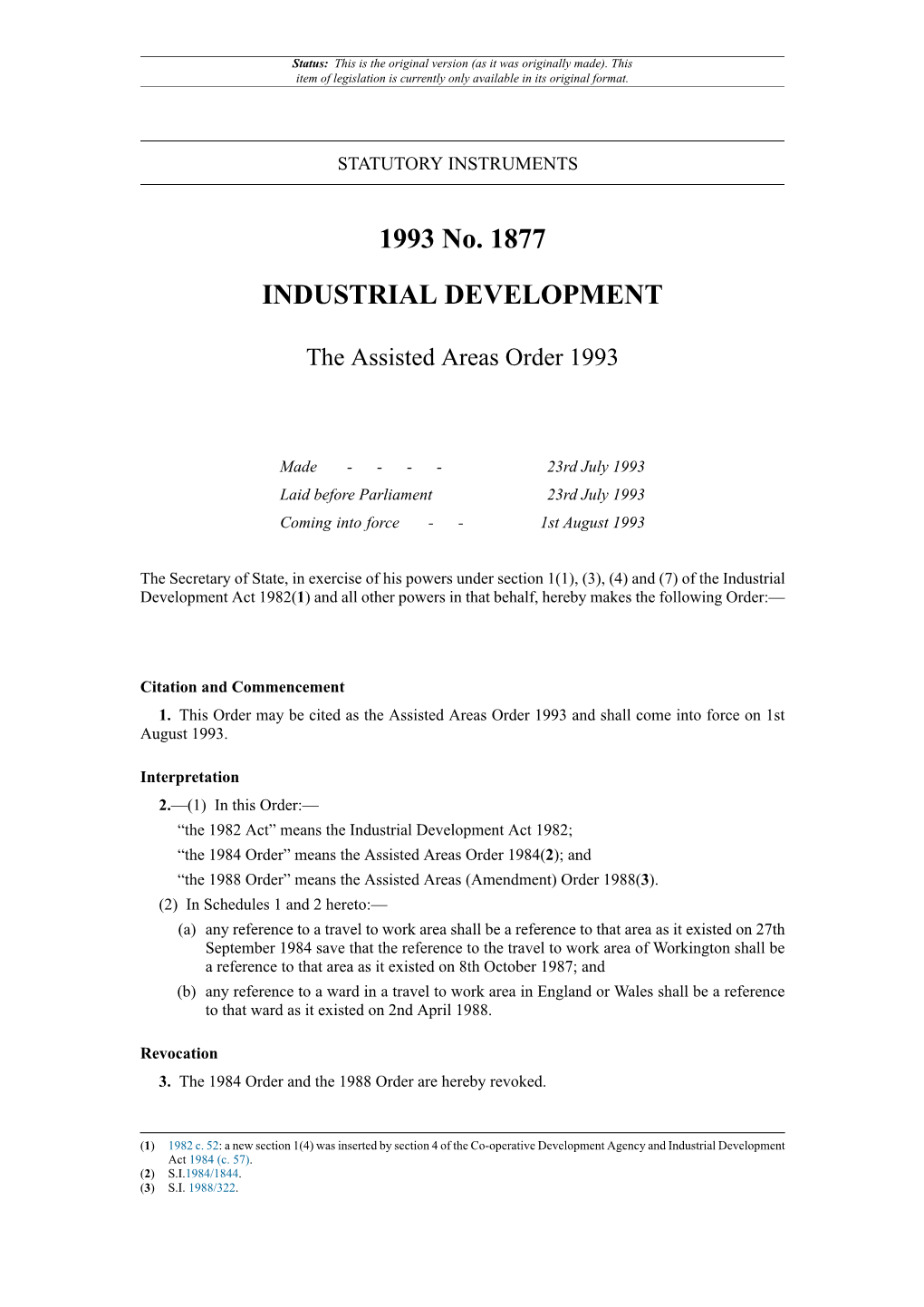 The Assisted Areas Order 1993