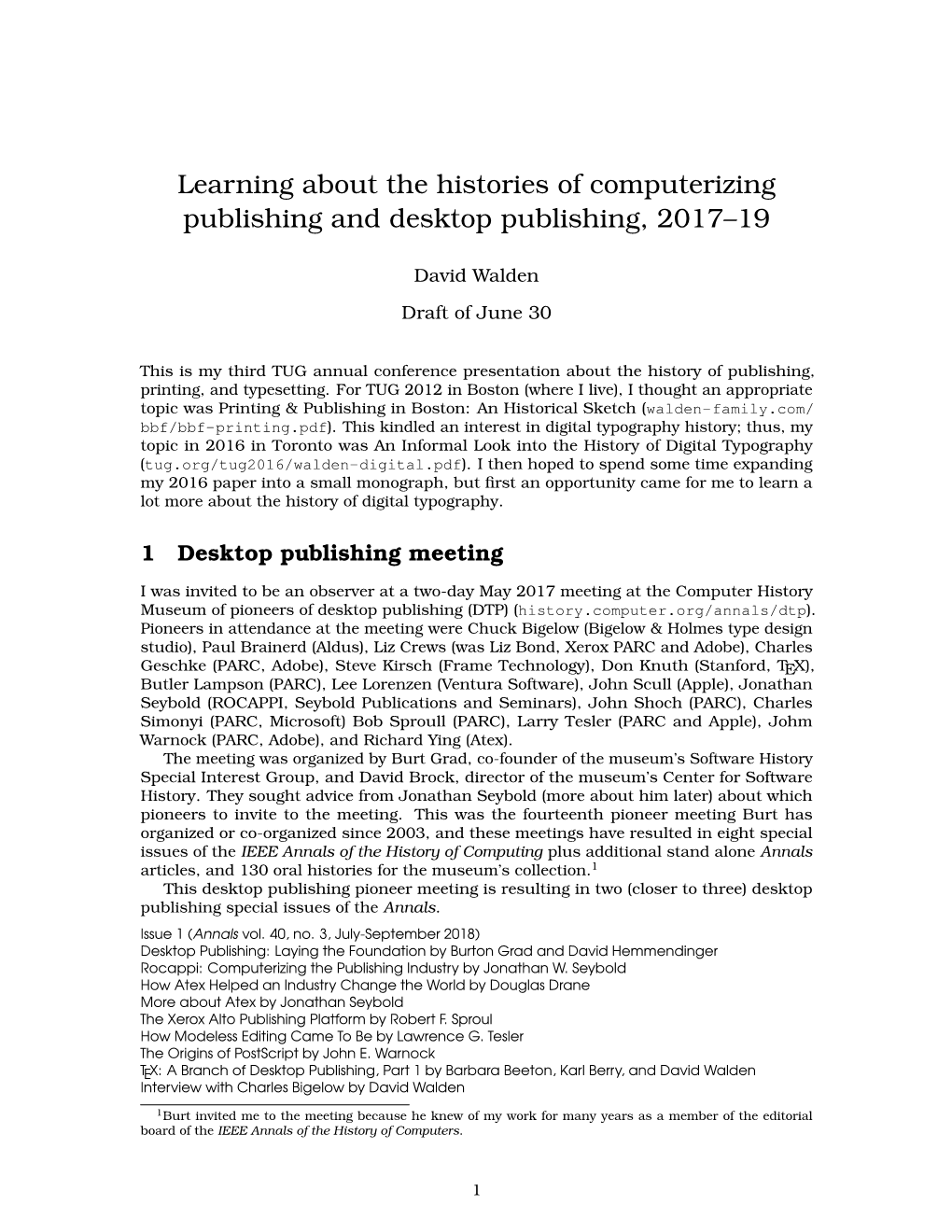 Learning About the Histories of Computerizing Publishing and Desktop Publishing, 2017–19