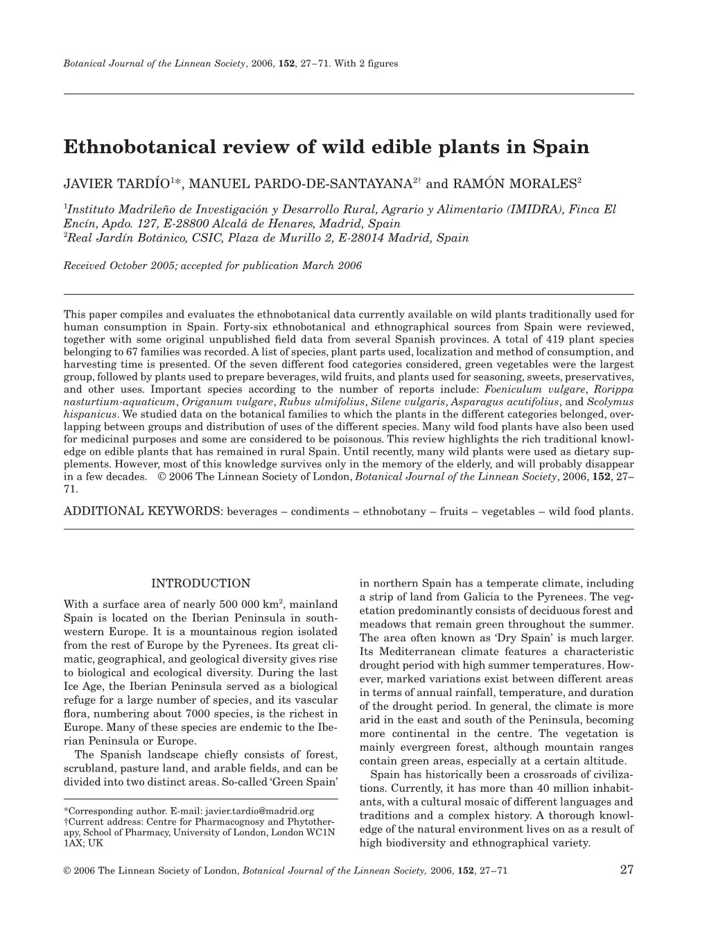 Ethnobotanical Review of Wild Edible Plants in Spain