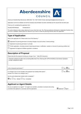 Type of Application Description of Proposal Applicant Or Agent Details