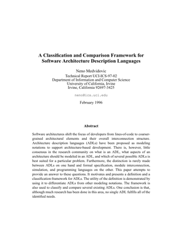 A Classification and Comparison Framework for Software Architecture Description Languages