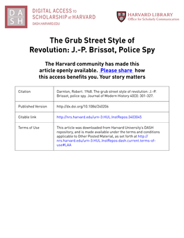 The Grub Street Style of Revolution: J.-P. Brissot, Police Spy