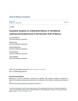 Causative Analysis on a Nearshore Bloom of Oscillatoria Erythraea (Trichodesmium) in the Northern Gulf of Mexico