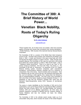 Venetian Black Nobility, Roots of Today's Ruling Oligarchy