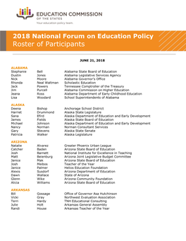2018 National Forum on Education Policy Roster of Participants
