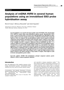 Analysis of Mtdna HVRII in Several Human Populations Using an Immobilised SSO Probe Hybridisation Assay