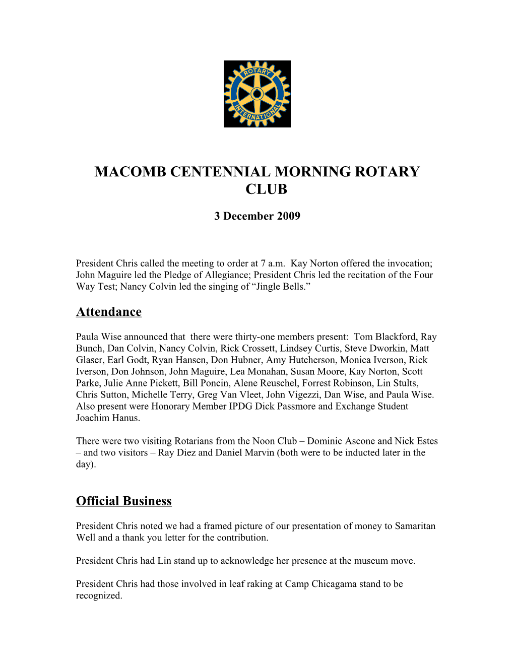 Macomb Centennial Morning Rotary Club s1