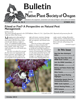 Bulletin of the Native Plant Society of Oregon Dedicated to the Enjoyment, Conservation and Study of Oregon’S Native Plants and Habitats Volume 46, No