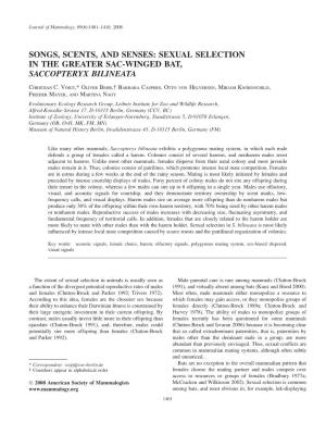 Sexual Selection in the Greater Sac-Winged Bat, Saccopteryx Bilineata