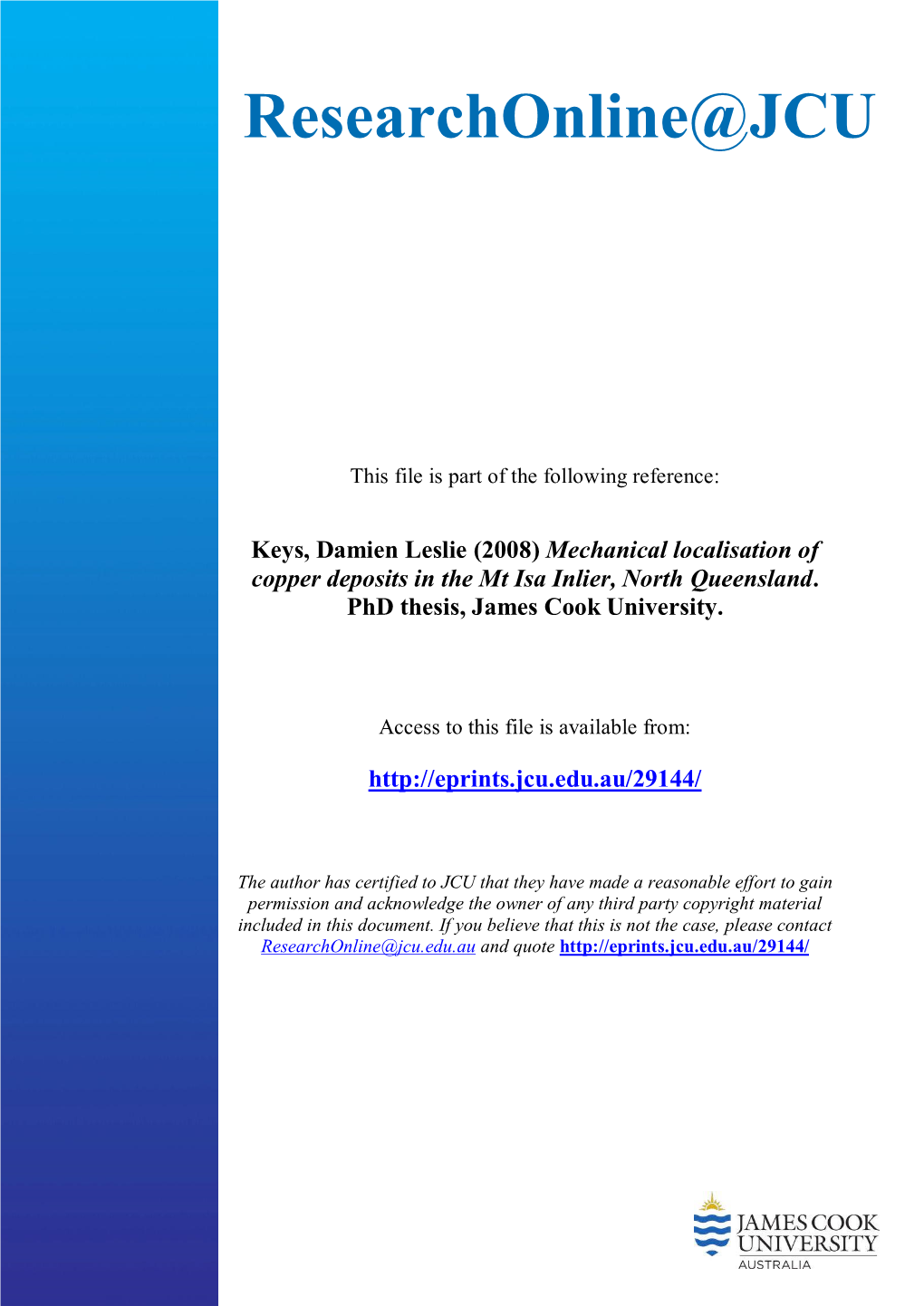 Mechanical Localisation of Copper Deposits in the Mt Isa Inlier, North Queensland