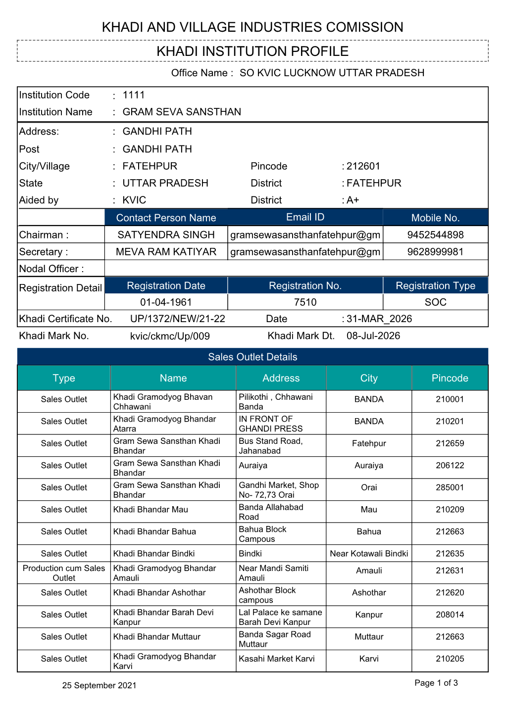 Khadi Institution Profile Khadi and Village Industries