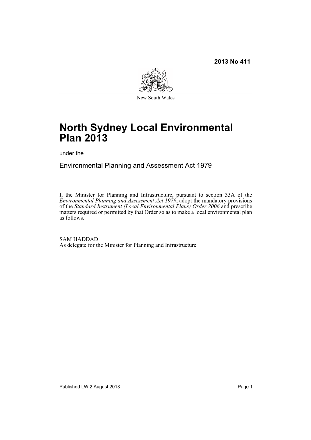 North Sydney Local Environmental Plan 2013 Under the Environmental Planning and Assessment Act 1979