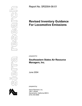 Revised Inventory Guidance for Locomotive Emissions