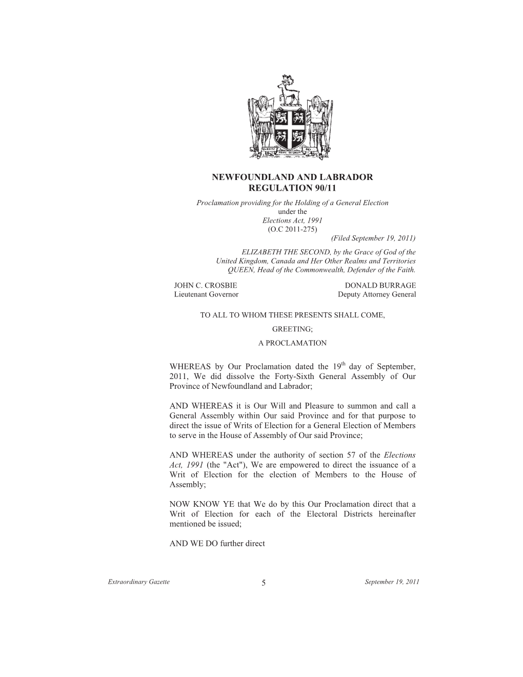 Newfoundland and Labrador Regulation 90/11