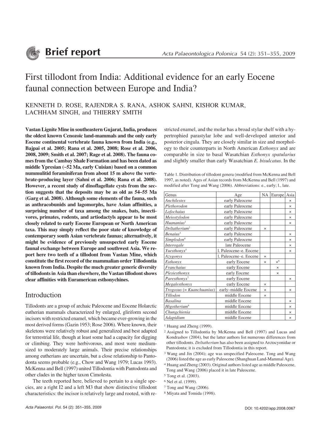 Brief Report Acta Palaeontologica Polonica 54 (2): 351–355, 2009