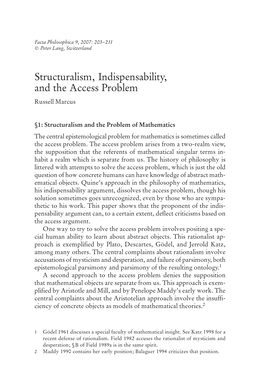 Structuralism, Indispensability, and the Access Problem Russell Marcus