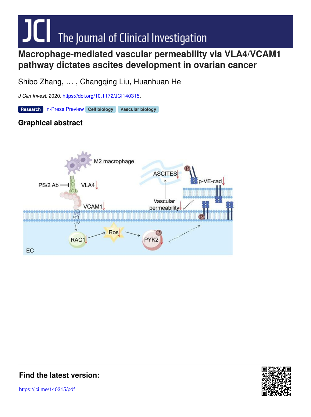Macrophage-Mediated Vascular Permeability Via VLA4/VCAM1 Pathway Dictates Ascites Development in Ovarian Cancer
