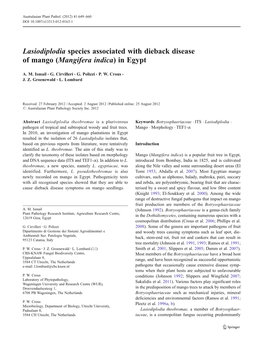 Lasiodiplodia Species Associated with Dieback Disease of Mango (Mangifera Indica) in Egypt