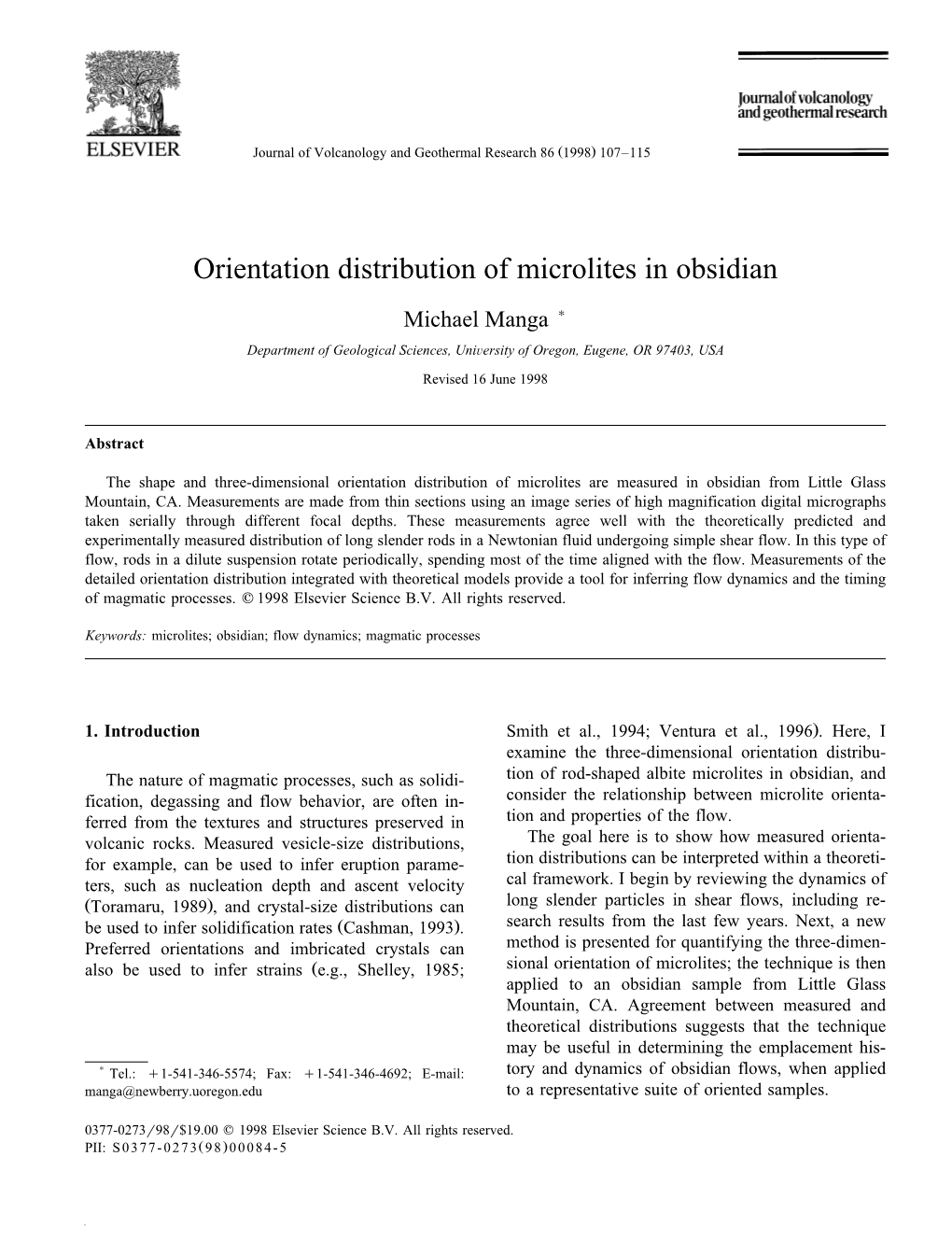 Orientation Distribution of Microlites in Obsidian