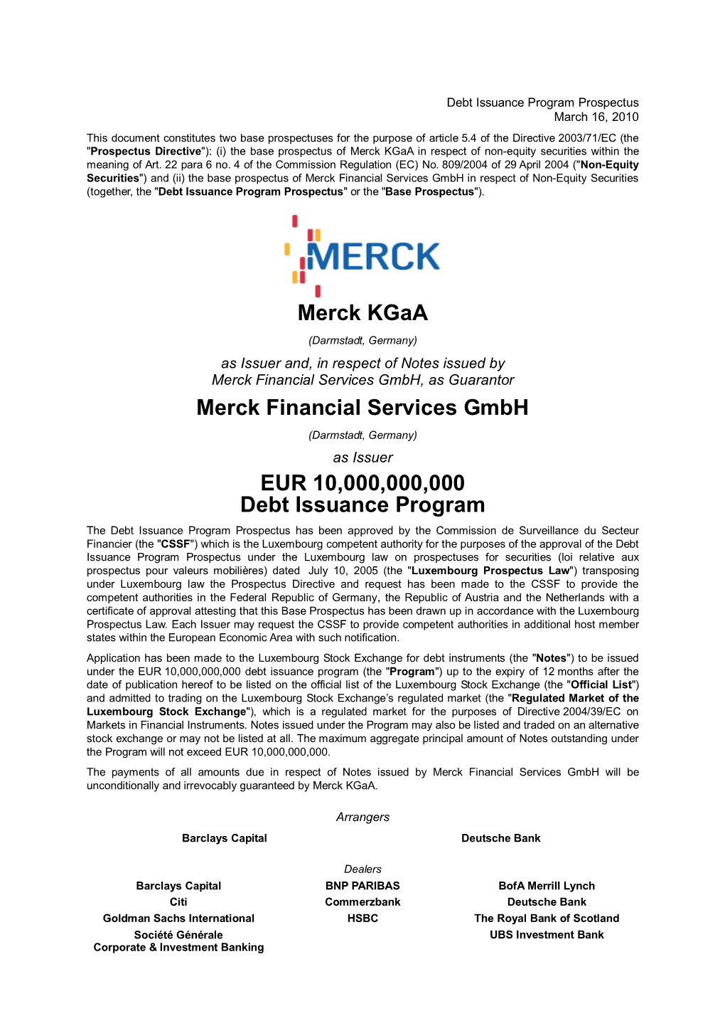 Merck Kgaa in Respect of Non-Equity Securities Within the Meaning of Art