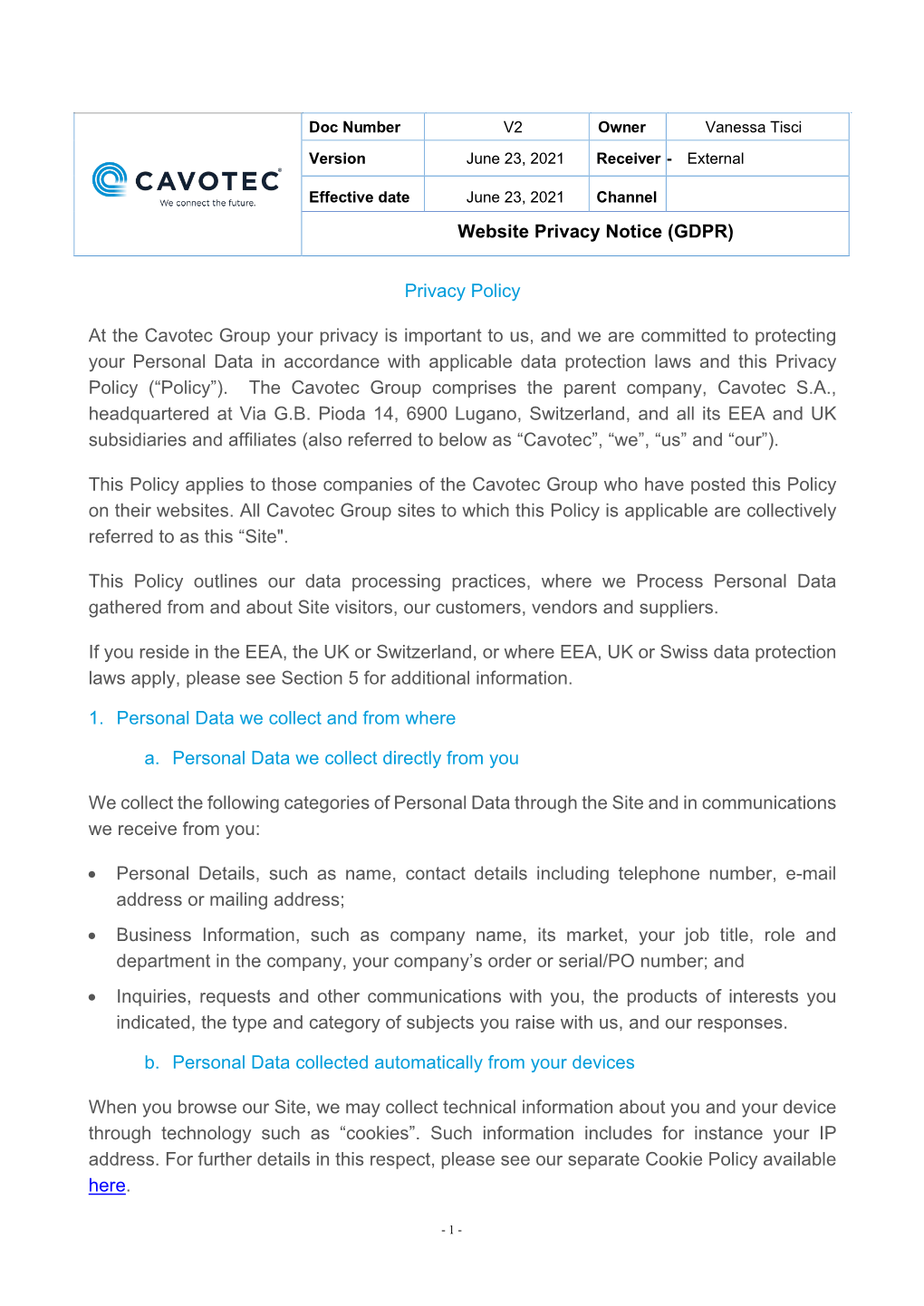 Data Privacy Notice (GDPR)