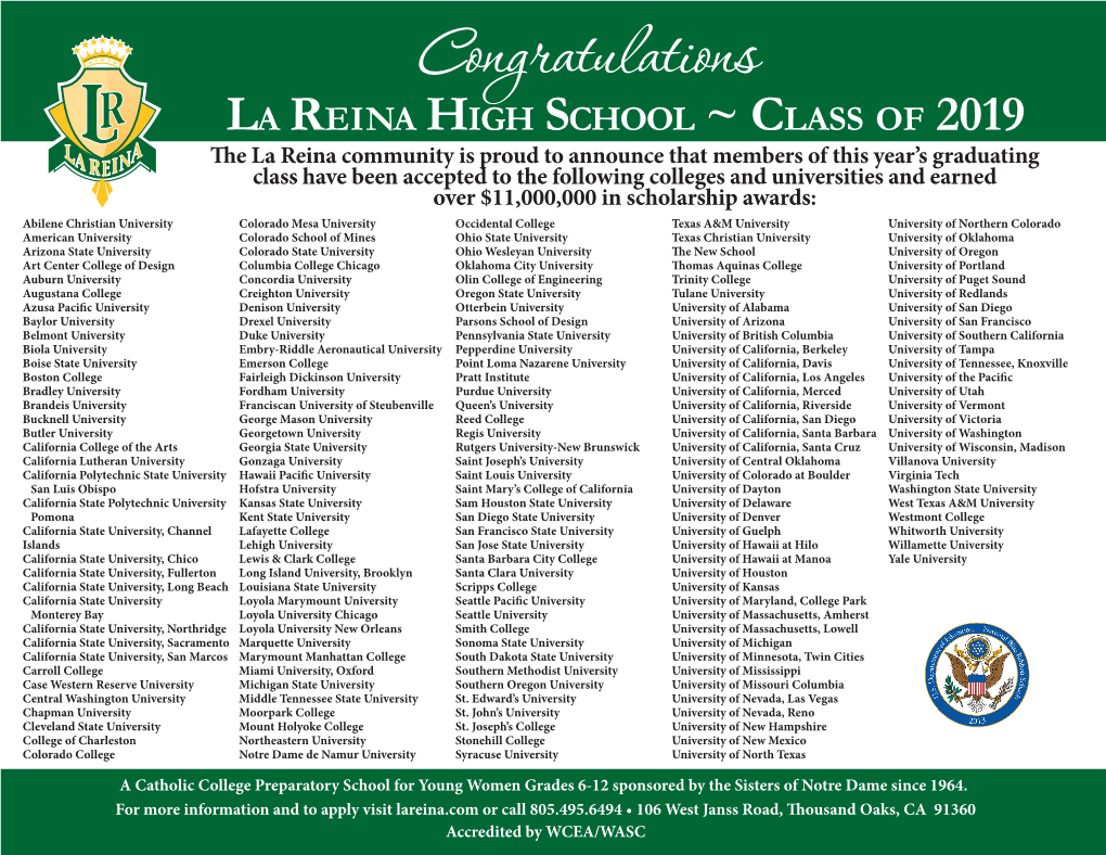 La Reina High School ~ Class Of