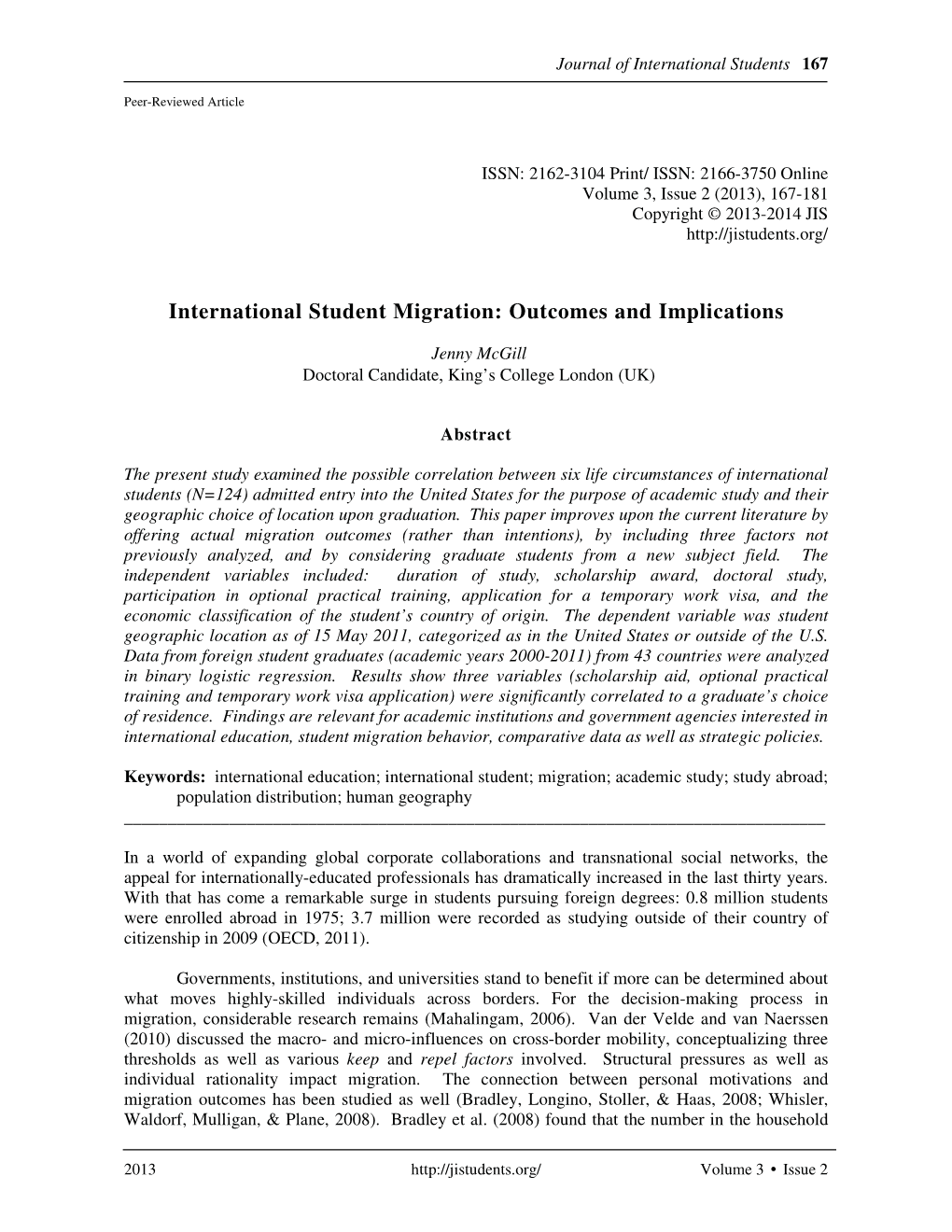 International Student Migration: Outcomes and Implications