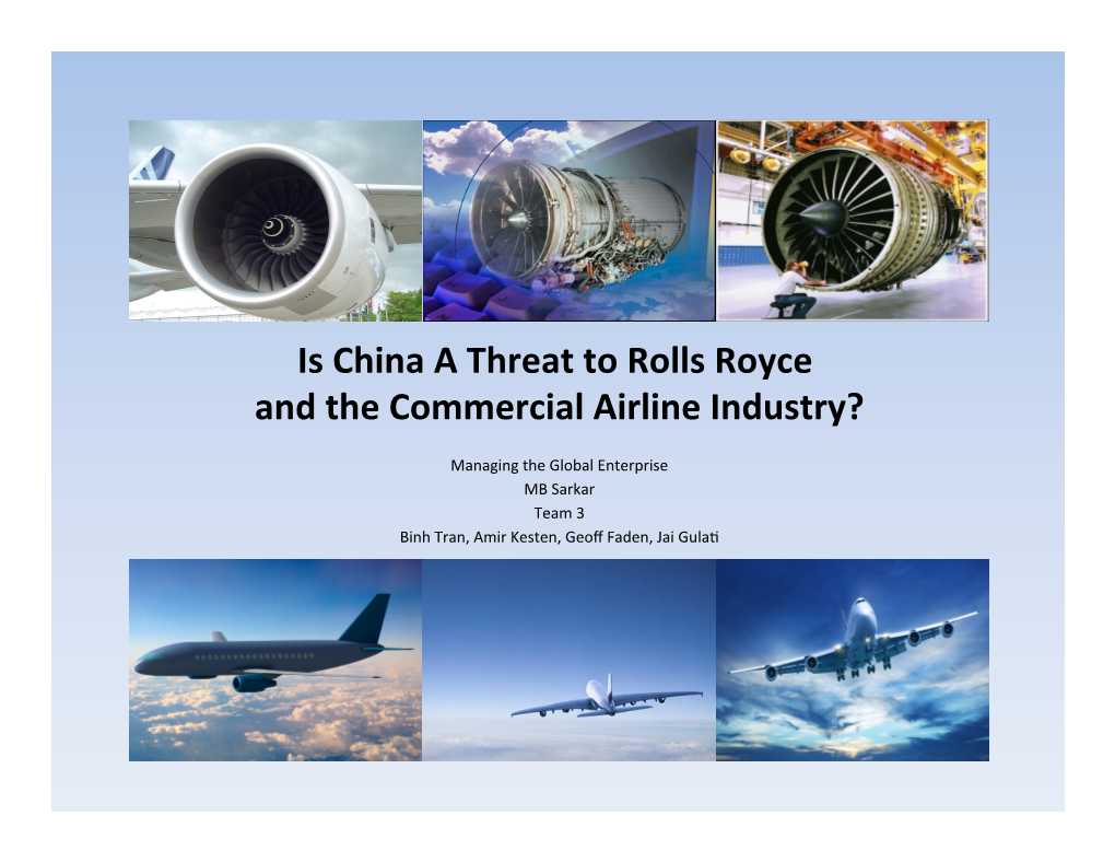 China a Threat to Rolls Royce and the Commercial Airline Industry?