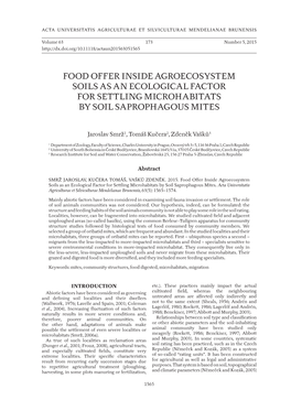 Food Offer Inside Agroecosystem Soils As an Ecological Factor for Settling Microhabitats by Soil Saprophagous Mites