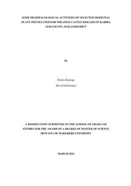Some Pharmacological Activities of Selected Medicinal Plant Species Used for Treating Cattle Diseases in Kabira Sub-County, Rakai District