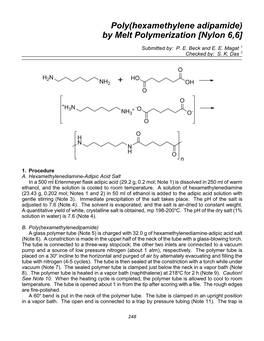 Poly(Hexamethylene Adipamide) by Melt Polymerization [Nylon 6,6]