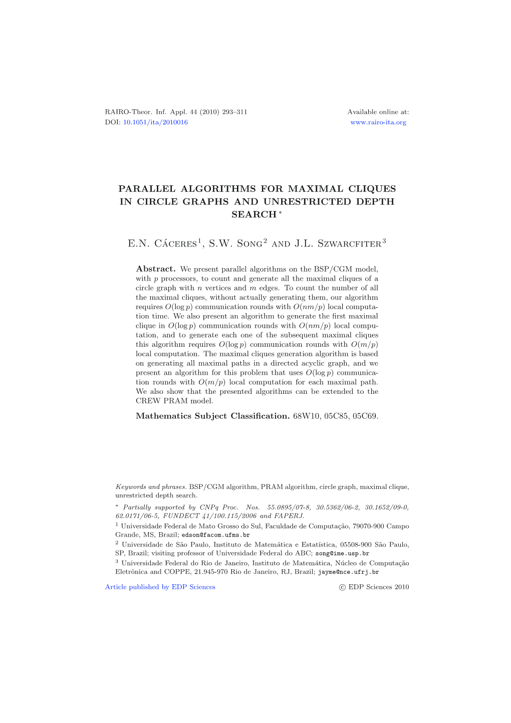 Parallel Algorithms for Maximal Cliques in Circle Graphs and Unrestricted Depth Search ∗