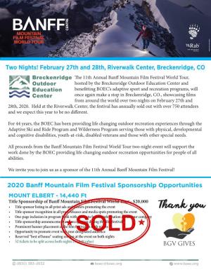 Banff Mountain Film Festival Sponsorship Form