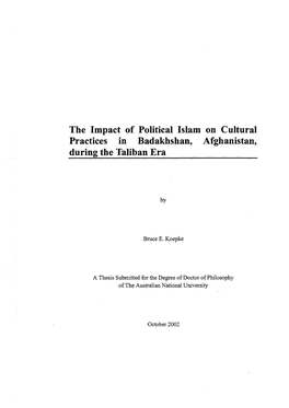 The Impact of Political Islam on Cultural Practices in Badakhshan, Afghanistan, During the Taliban Era