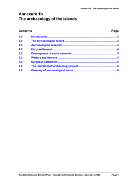 Annexure 1B the Archaeology of the Islands