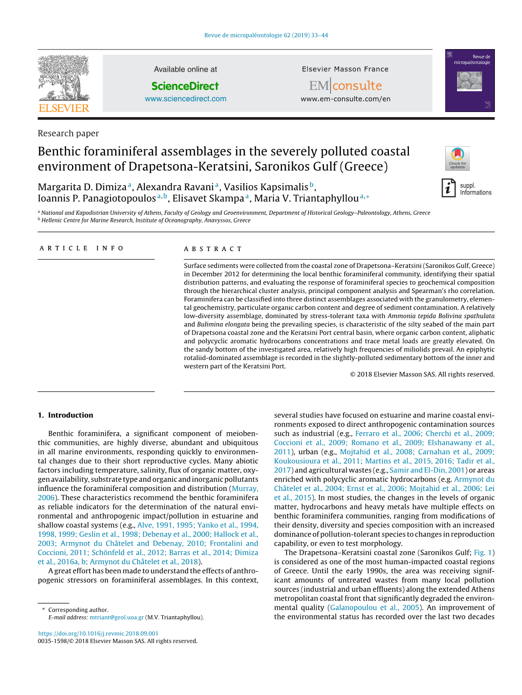 Benthic Foraminiferal Assemblages in the Severely Polluted Coastal