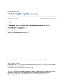 Labor Law and Employment Regulation: Neoclassical and Institutional Perspectives