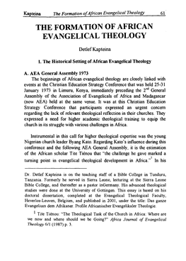 The Formation of African Evangelical Theology