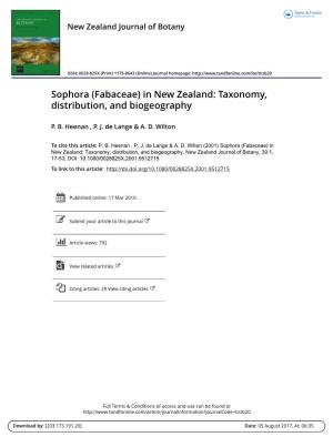 Sophora (Fabaceae) in New Zealand: Taxonomy, Distribution, and Biogeography