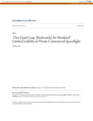 "One Giant Leap [Backwards] for Mankind": Limited Liability in Private Commercial Spaceflight Michael Tse