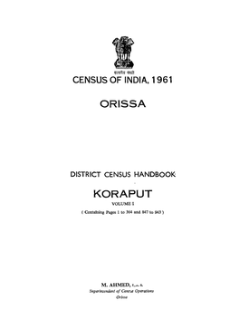 District Census Handbook, Koraput, Volume-I, Orissa