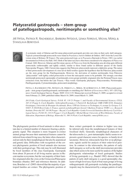 Platyceratid Gastropods – Stem Group of Patellogastropods, Neritimorphs Or Something Else?