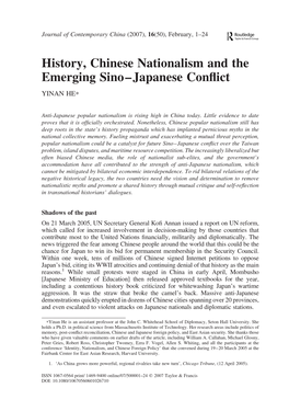 History, Chinese Nationalism and the Emerging Sino–Japanese Conflict