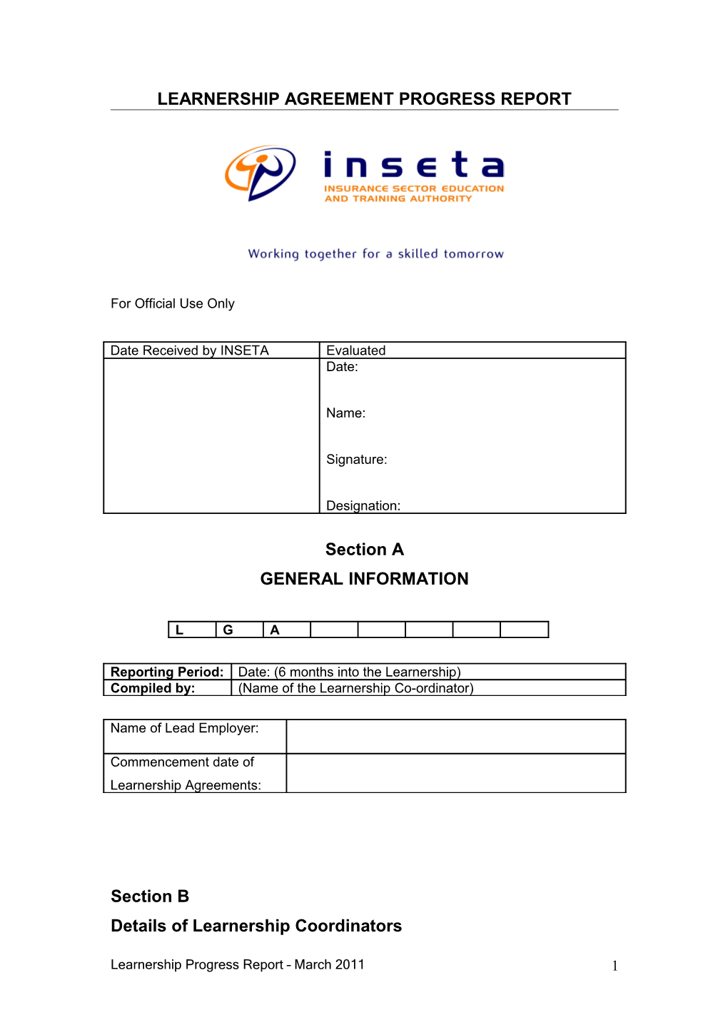 Learnership Agreement Progress Report