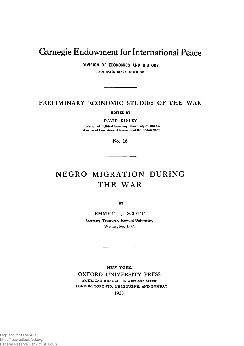 Negro Migration During the War