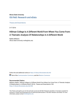 Hillman College Is a Different World from Where You Come From: a Thematic Analysis of Relationships in a Different World