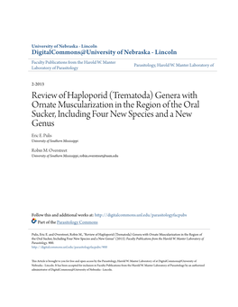 Review of Haploporid (Trematoda) Genera with Ornate Muscularization in the Region of the Oral Sucker, Including Four New Species and a New Genus Eric E
